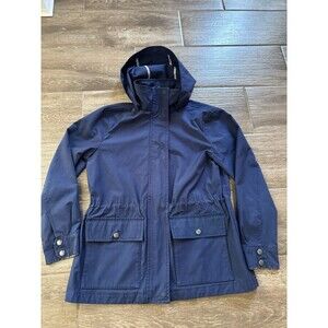 Lands End Women’s Blue Lightweight Jacket W/ Pockets & Detachable Hood Size XS